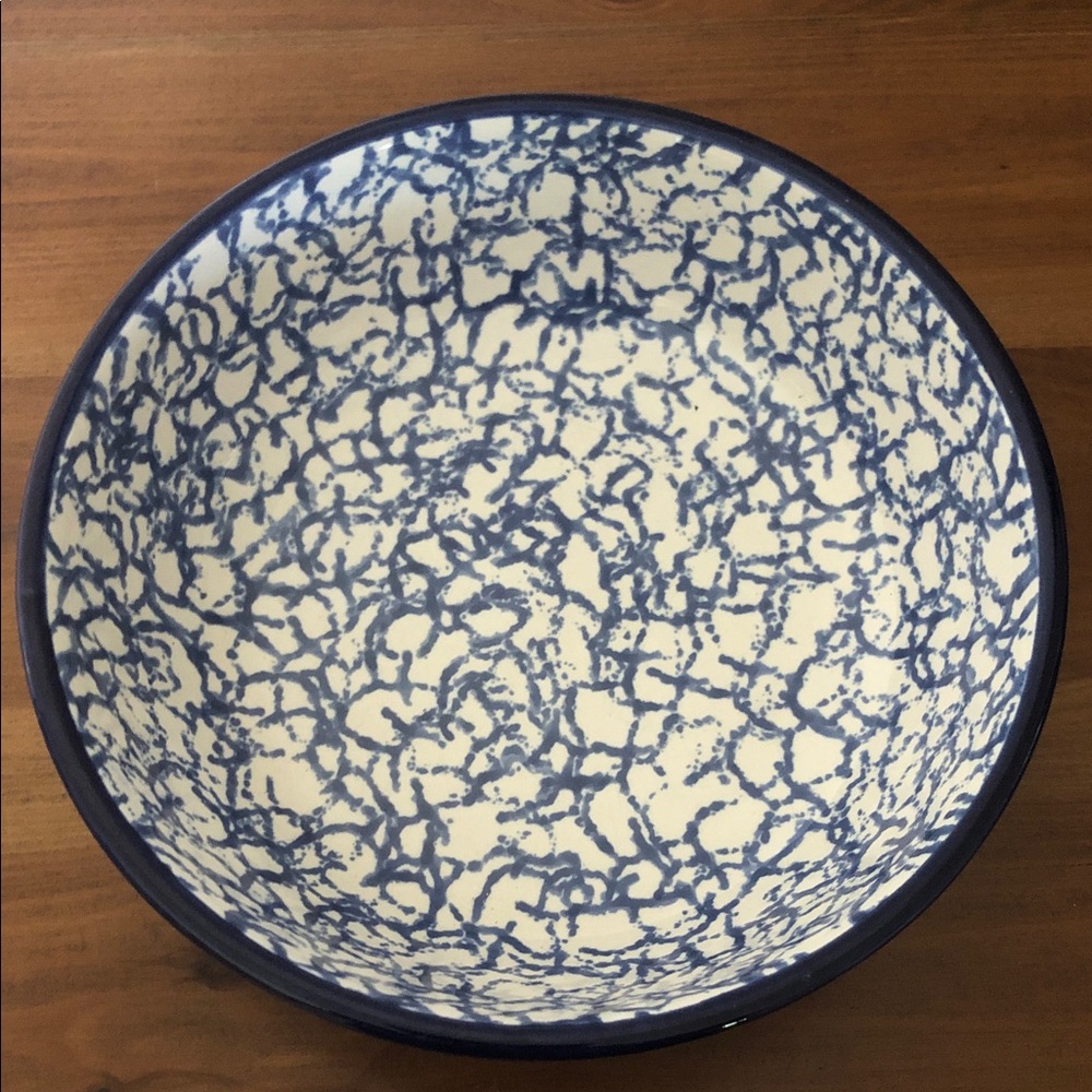 Marbled Blue and Cream Two Bears Pottery Serving Bowl